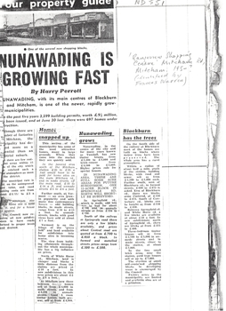 Photocopy of newspaper article reviewing land prices in Vermont, Blackburn, Nunawading and Mitcham. 