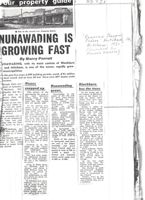Photocopy of newspaper article reviewing land prices in Vermont, Blackburn, Nunawading and Mitcham. 