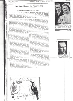 Photocopy of newspaper article, 27 June 1947, of Nunawading City Council's approval of building two 'Myer houses'. 