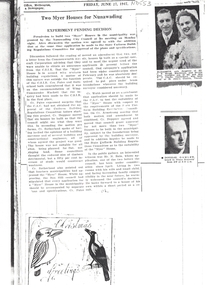 Photocopy of newspaper article, 27 June 1947, of Nunawading City Council's approval of building two 'Myer houses'. 