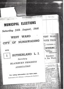 Municipal elections for West Ward, City of Nunawading 24/8/1946.  