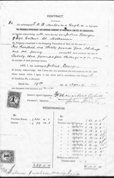 Contract signed and stamped for the transfer from  Freehold Investment and Banking Company of Australia Ltd and Julius Draeger