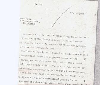 Letter - Correspondence, Heatherdale Estate