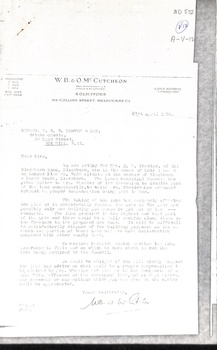 The Solicitor (W.B. & O.M. McCutcheon) asked Real Estate Agent (T.R.B. Morton & Son) to inspect and value land which is to be acquired by Municipal Council.