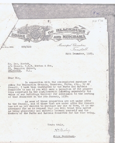 Letter from H.T. Bishop, Shire Secretary, Shire of Blackburn and Mitcham to Mr Geo. Morton requesting valuation of land for s