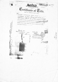 Certificate of Title. Vol 3715 Fol. 742903 to Julius Draeger,  for fifteen acres of land being part of Crown Portion 94, including plan of subdivision (P72294) cancelling title.   