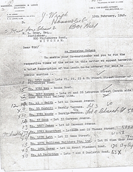 Letter from A. M. Lonie of Maddock, Jameson & Lonie, solicitors to M.L. Grey Esq , Auctioneer,