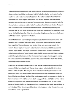 Transcript of a talk by Peter McPhee on Mitcham RSL