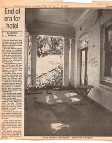 Newspaper report on the end of an era for Blackburn Hotel - it will be demolished and replaced by modern facilities.