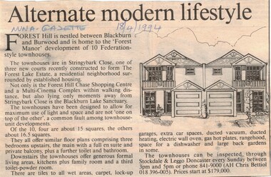 Article, Alternate modern lifestyle, 18/04/1994 12:00:00 AM