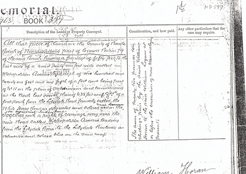 extract from Memorial Book 377 No 963 recording conveyance of land bounded by Whitehorse Road and Metropolitan Avenue