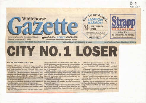 The City of Whitehorse suffered the biggest population loss in 1994-1995.