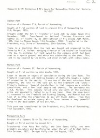 A brief outline of transfers of ownership of parklands -Walker Park, Morton Park, Nunawading Park, Vermont Park.