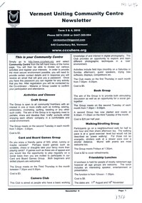 Pamphlet - Newsletter, Vermont Uniting Community Centre Newsletter, 2010