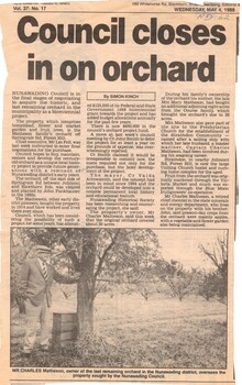 Nunawading Council closes in on acquiring the historic and last remaining orchard in the municipality as a bicentennial project.