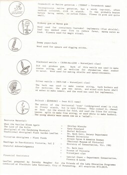 Information sheet about plants used by the local Wurundjeri tribe