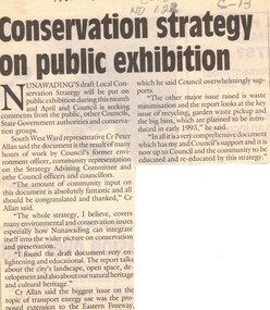 Article, Conservation strategy on public exhibition, 1/04/1992 12:00:00 AM