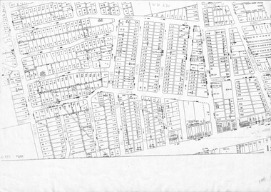 Cadastral map showing house and lot numbers (ca 1955) in Mitcham.