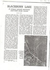 'Victoria's Resources' Dec 1970 - Feb 1971 - 'Blackburn Lake: a unique natural sanctuary and field study centre - author Jean F. Field.