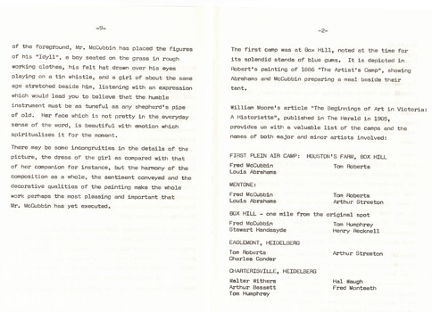 Pamphlet issued by the City of Nunawading and Blackburn Lake Committee of Management entitled 'Heidelberg to Blackburn: a broad canvas'  