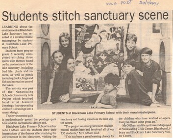 The article describes a quilt made by the Blackburn Lake Primary School students