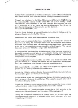  Report submitted by Ted Arrowsmith to City of Whitehorse on Halliday Park and the war memorial - page 1