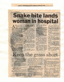A snakebite which occured during a gardening activity in Blackburn. 