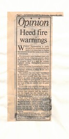 Nunawading Gazette 22 January 1992 warning of the fire threat in the area due to excessive rainfall.