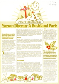 Pamphlet explaining the history and development of Yarran Dheran.   