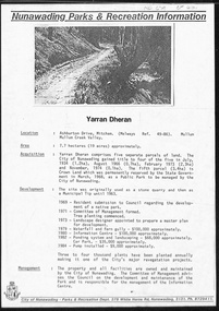 Information brochure on development and features of Yarran Dheran Reserve.