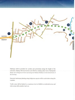 Information bulletin giving history map showing features of freeway extension,