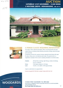 Advertising brochure for a classic period house at 5 Heather Grove, Nunawading for auction on 21 November 1998