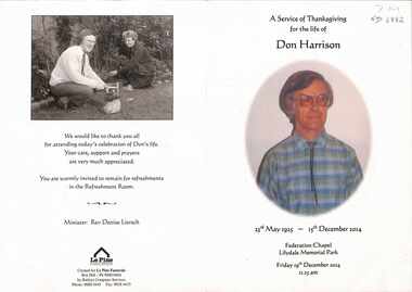 Document - Memorial Service, Thanksgiving Service for Don Harrison, 2014