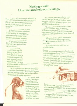Pamphlet from the Victoria Conservation Trust asking for bequests