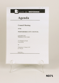 Official agenda of the first meeting of the newly elected Whitehorse City Council in 1997