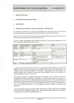 Agenda for meeting includes allowances for Councillors, mayor and election of Mayor.