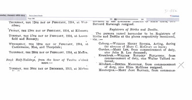 Appointment of Bertha Markham as the Mitcham Registrar of Births and Deaths, 1914.
