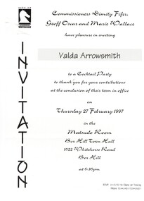 Invitations to Valda and Ted Arrowsmith to attend a cocktail party.