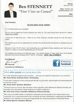 A self promotional document of Ben Stennett for re-election in Springfield Ward 