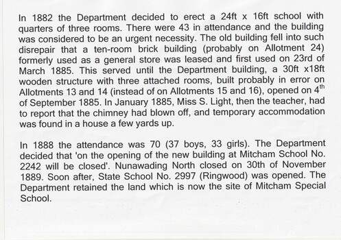 History of Nunawading North State School No. 2242 Sheet 3.