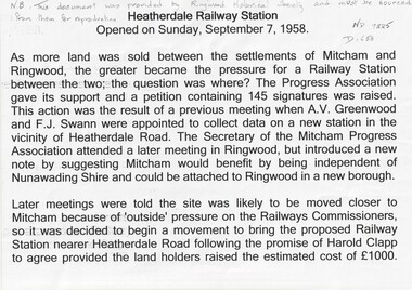 History of Heatherdale Railway Station