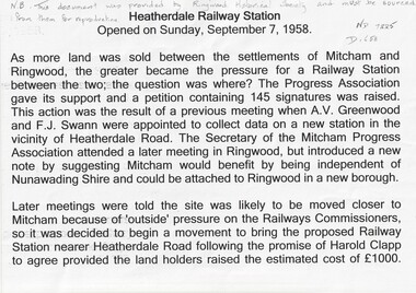 History of Heatherdale Railway Station