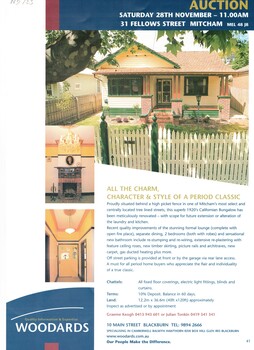 Auction brochure for 31 Fellows Street, Mitcham, 28 November 1998 