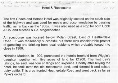 Document, Hotel & Racecourse, 1850's