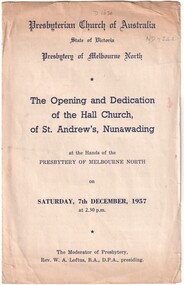 Document, St. Andrew's Church, Nunawading, 7/12/1957 12:00:00 AM