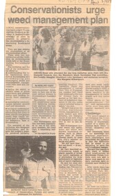 Article, Conservationists to urge weed management plan, 5/04/1989 12:00:00 AM