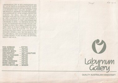 A 1987 pamphlet of scheduled exhibitions at the Laburnum Gallery - front page