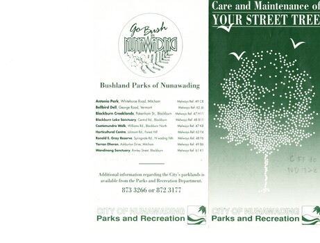 A pamphlet put out by City of Nunawading Parks and Recreation