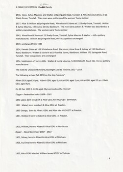 Genealogy of the Geal family and their employment as potters 