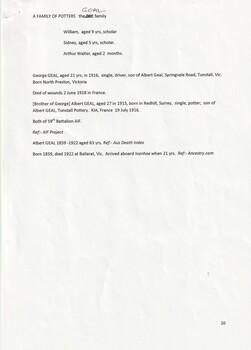 Genealogy of the Geal family and their employment as potters 